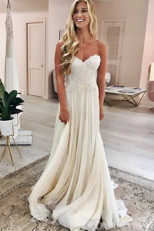 Chic Sweetheart Lace A Line Floor Length Long Wedding Dresses Full Length Gown