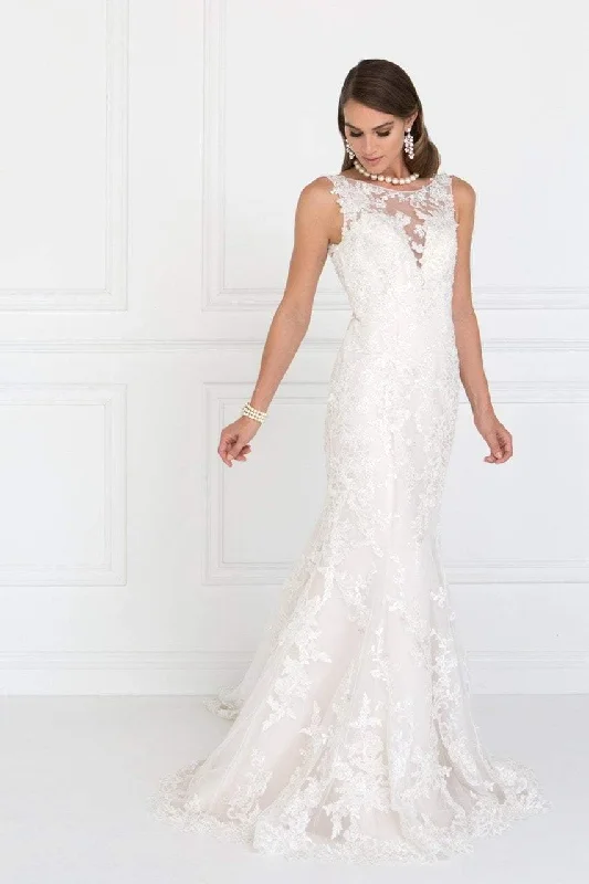 Elizabeth K Bridal - GL1514 Beaded Lace Illusion Bateau Mermaid Wedding Dress Chic Lace Dress