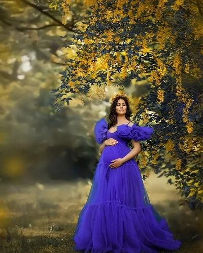 G1044, Royal Blue Frilled Maternity Shoot Trail Gown (All Sizes)pp Boho Chic Gown