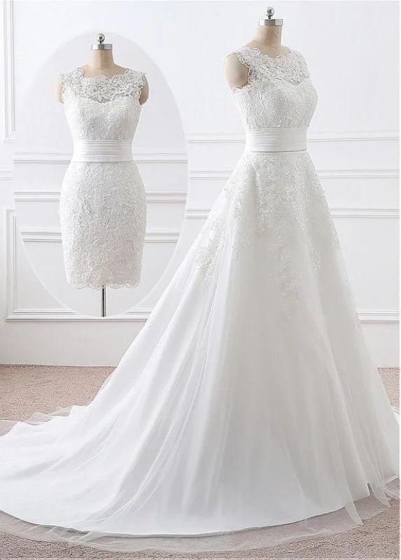 Gorgeous 2 in 1 Removable Skirt Wedding Dresses With Detachable Skirts Long Sleeve Gown