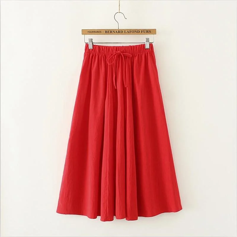 Cotton Linen Pleated Literary Skirt Embroidered unclassified skirts