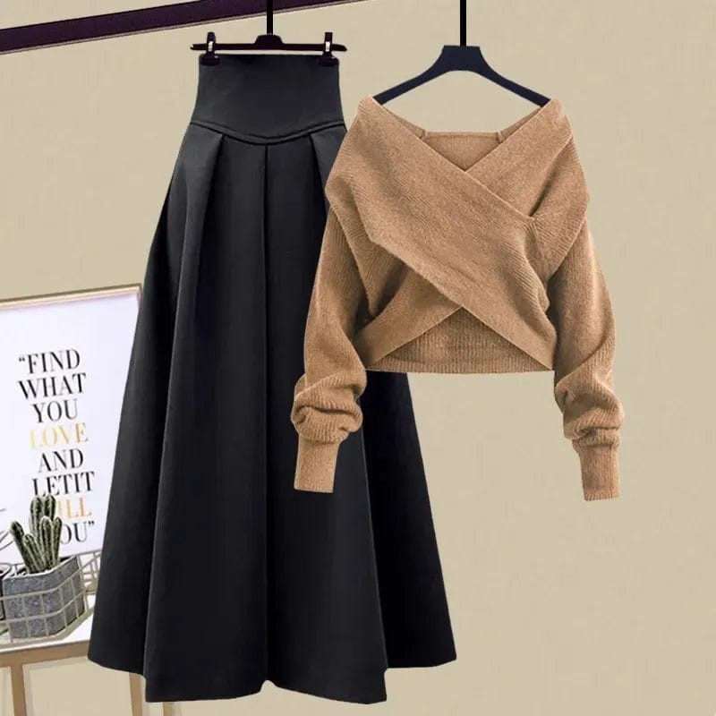 Khaki Sweater & Skirt Set