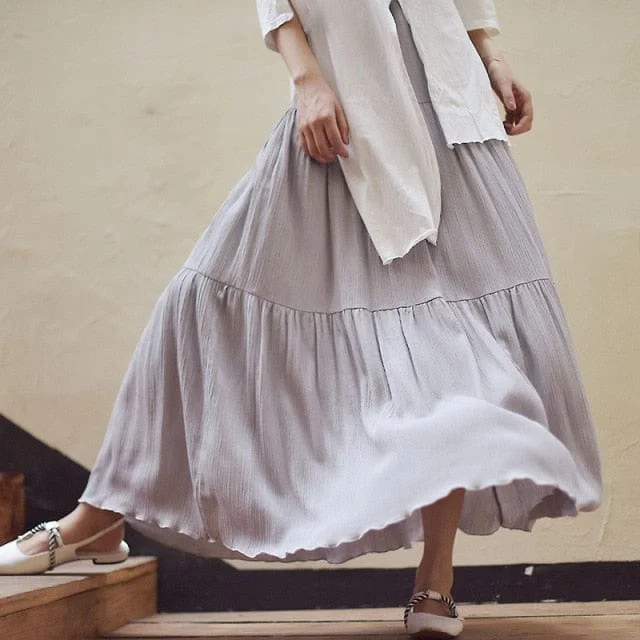 Flowy High Waist Cotton Linen Skirt Neutral tone unclassified skirts