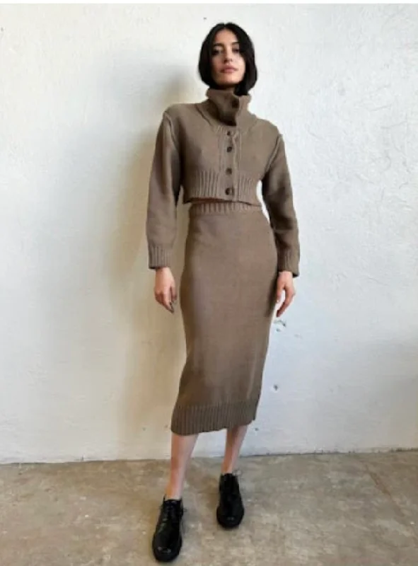 Marie Knit Skirt ~ Khaki Leather unclassified skirts