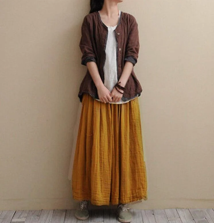 Vintage Cotton Linen Pleated Skirt Office unclassified skirts