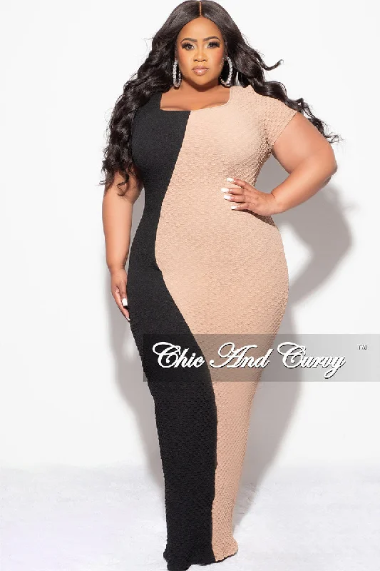 Final Sale Plus Size BodyCon Midi Dress in Black & Taupe Clubbing midi dresses