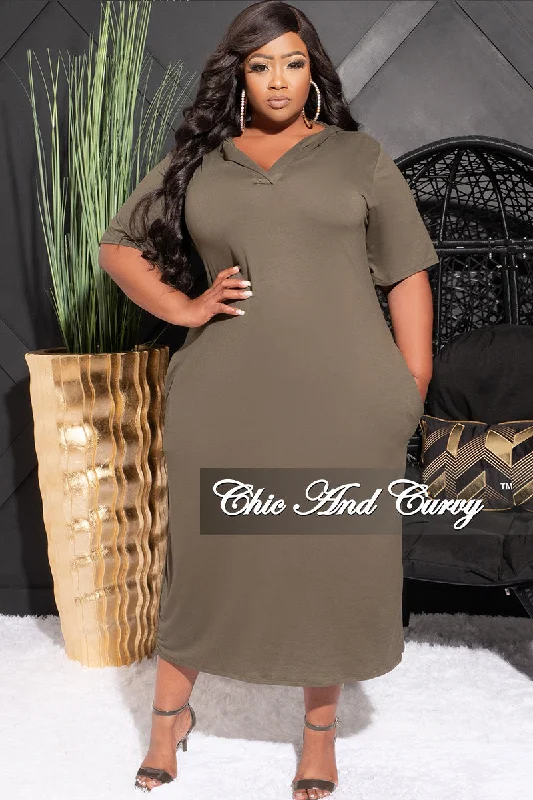 Final Sale Plus Size Hooded Midi Dress with Distress Back in Olive Urban Outfitters midi dresses