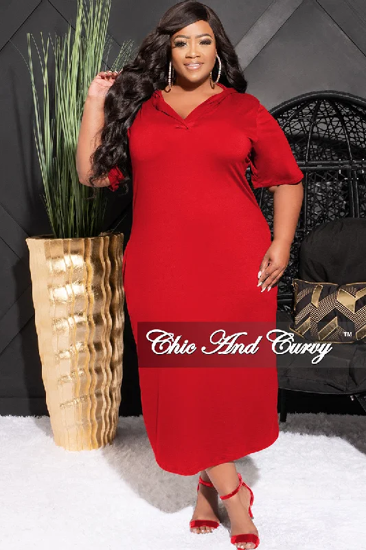 Final Sale Plus Size Hooded Midi Dress with Distress Back in Red Revolve midi dresses