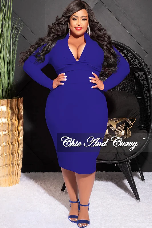 Final Sale Plus Size V Neck Midi Dress in Royal Blue Chic midi dresses