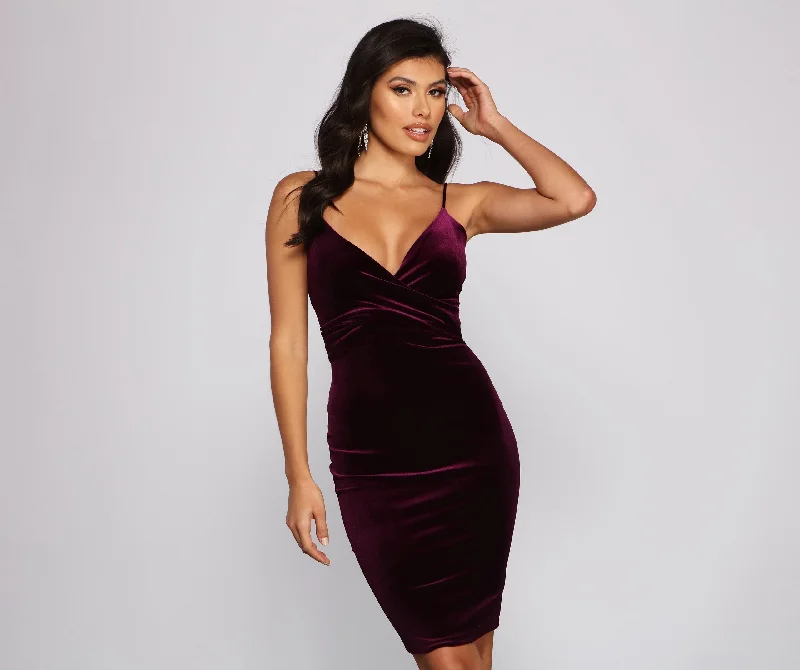 Luxe Velvet Wrap Charming Front Midi Dress Office midi dresses