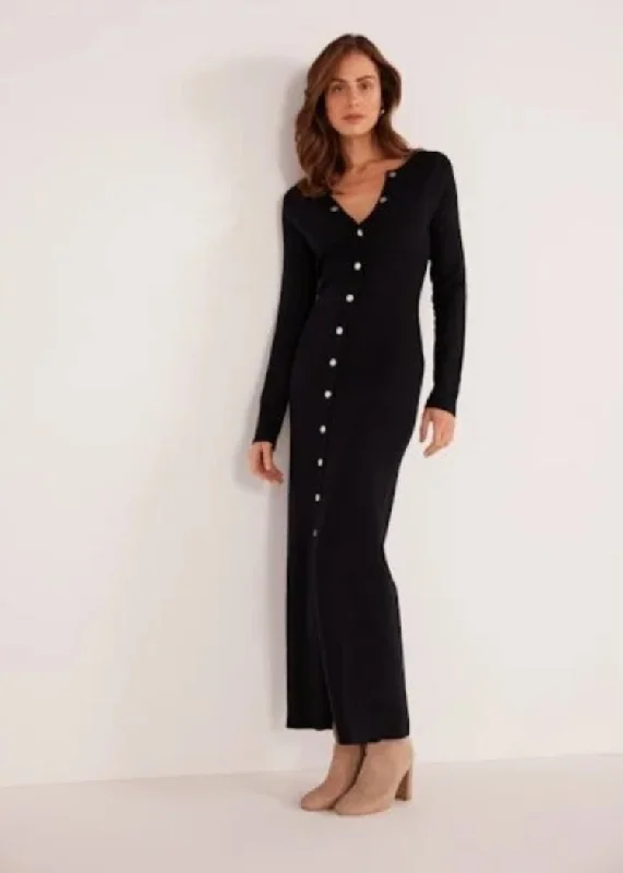 MINKPINK Isabel Knit Midi Dress- Black A-line midi dresses