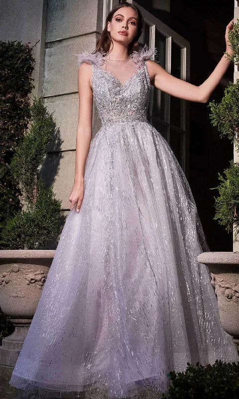 Cinderella Divine - Feather Ornate Tulle Evening Dress B704 - 1 pc Silver-Mauve In Size 4 Available Minimalist party dresses