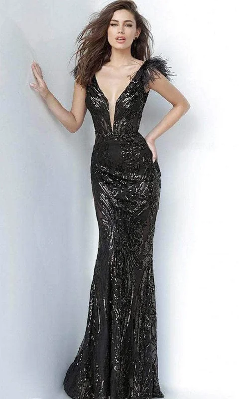 Jovani - Feathered Sequin Evening Dress 3180SC Modest party dresses