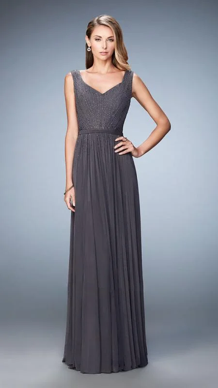 La Femme - Beaded V-Neck Sleeveless Evening Gown 21624SC Preppy party dresses