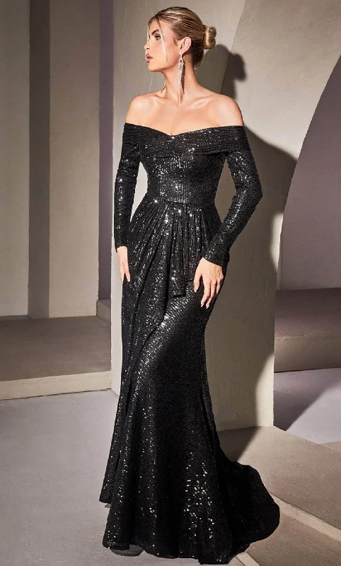 Ladivine CH135 - Draped Sequin Evening Gown Formal party dresses