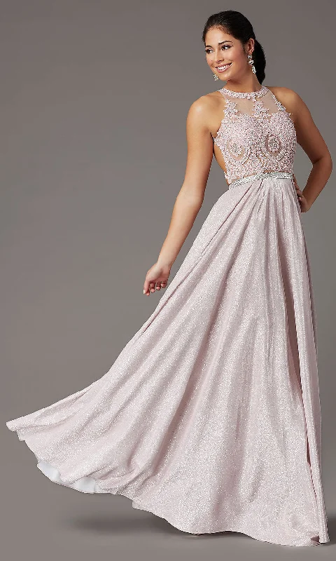 Embellished-Bodice Long Glitter-Knit Prom Dress Party maxi dresses