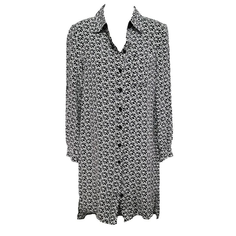 Shirt Dress in Black & White Floral Silk Designer Diane Von Furstenberg, Size 0 Lightweight floral dresses for hot weather