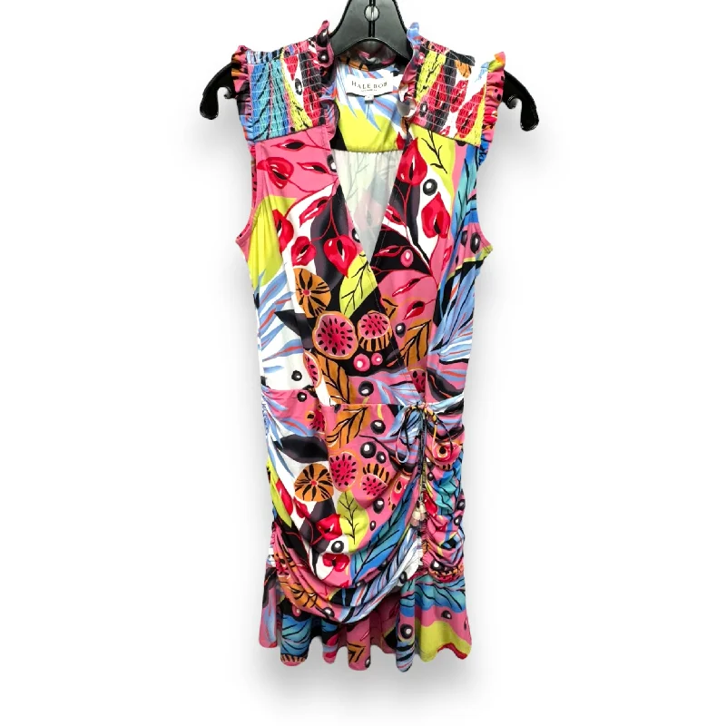 Tropical Print Smocked Sleeve Ruched Dress Designer By Hale Bob In Multi-colored, Size: S Minimalist floral dresses