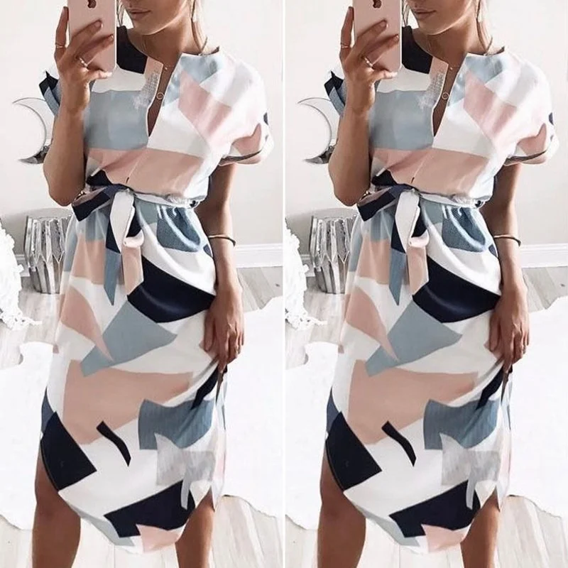 Summer Dress Women Fashion Print Bandage Elegant Cute Sashes Robes V-neck Sexy Slim Sheath Women Dresses Vestidos Revolve floral dresses