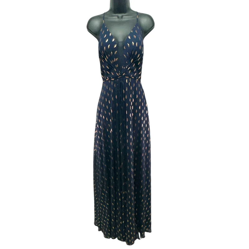 Metallic Print Plunging Illusion GownBy Aqua For Bloomingdales In Navy, Size: 0 Retro floral dresses