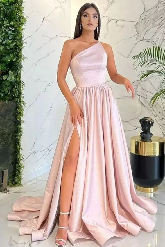 A-line Asymmetrical High Split Floor-length Sleeveless Prom Dress One-shoulder unclassified dresses