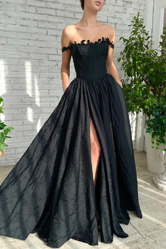 A-line Strapless Applique Off-the-shoulder Floor-length High Split Prom Dress Printed unclassified dresses