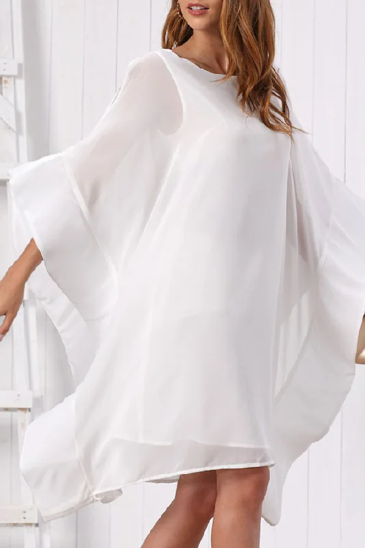 Batwing Sleeves Plain Chiffon Dress Spring unclassified dresses