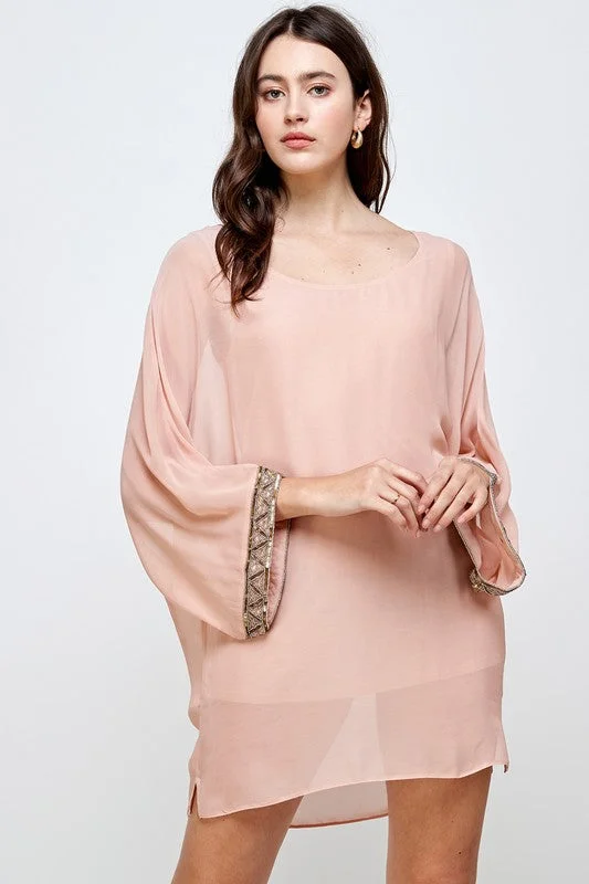 Beaded Sleeve Band Kimono Dress Top Open-back unclassified dresses