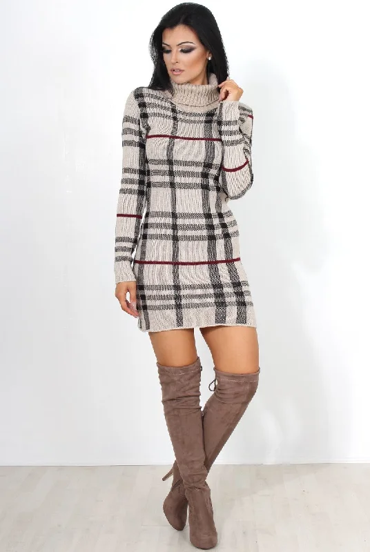 Beige Knitted Jumper Dress-Kande Dark color unclassified dresses