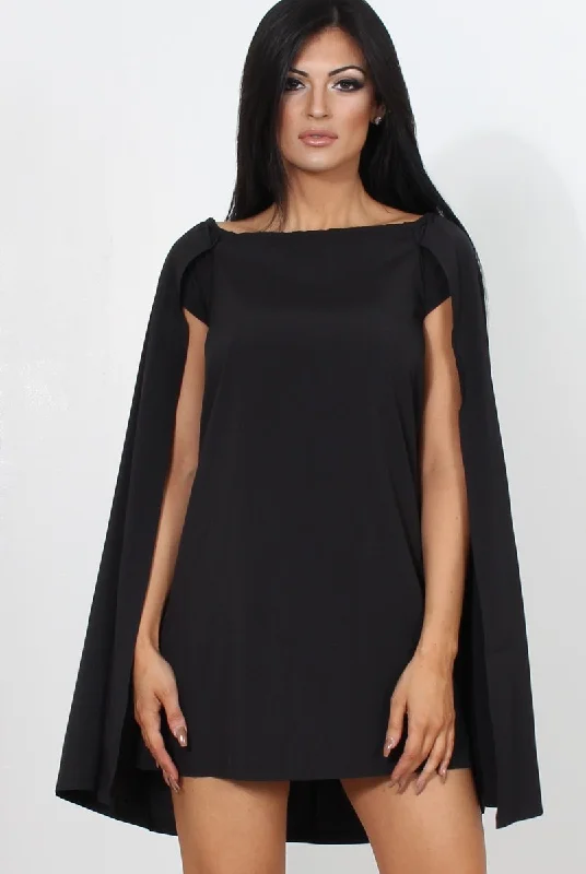 Black Off The Shoulder Cape Dress-Verity Fashionable unclassified dresses