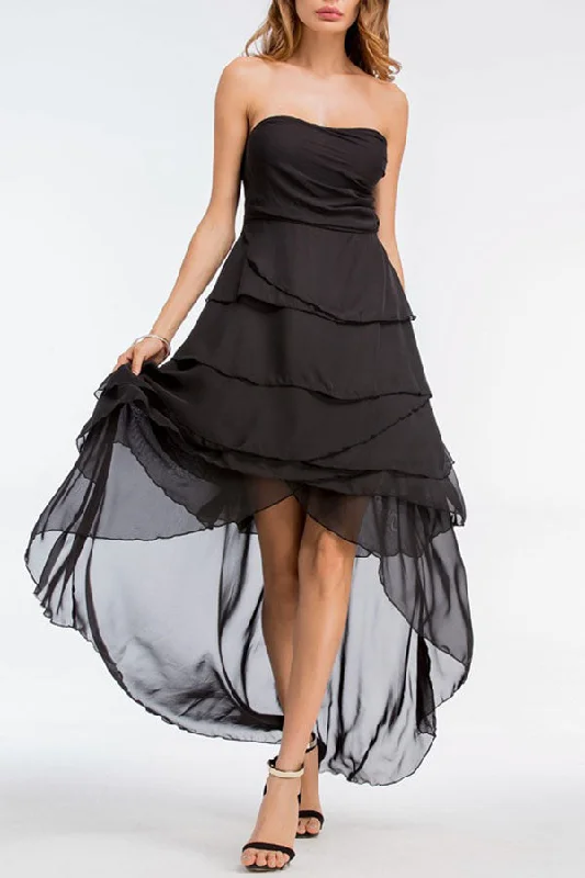 Black Ruched Bandeau Chiffon Dress Chic unclassified dresses