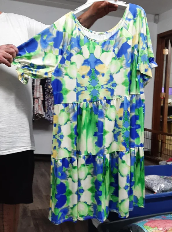 Blue Green Tie Dye Tier Dress Engagement unclassified dresses