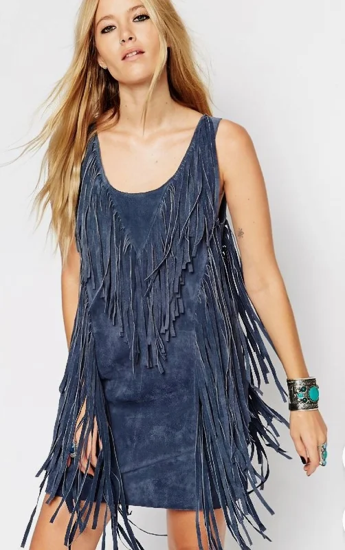 Blue Suede Fringe dress size 12 Lightweight unclassified dresses