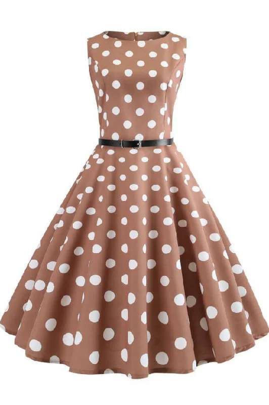 Brown Polka Dot Retro Sleeveless Dress Cocktail unclassified dresses