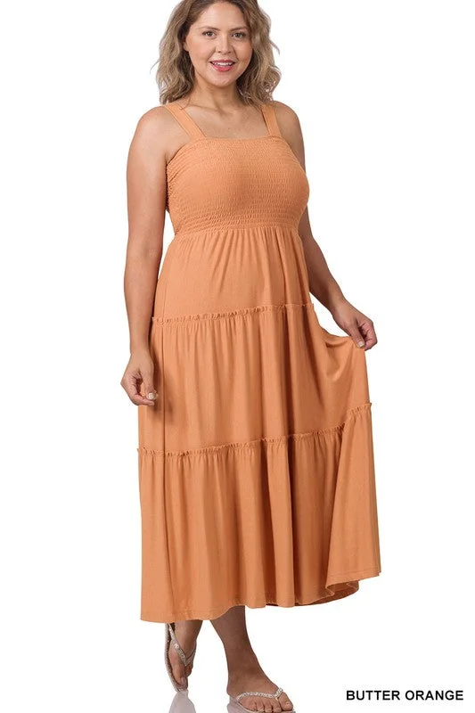 Butter Orange Smocked Top Tiered Sun Dress Spring unclassified dresses