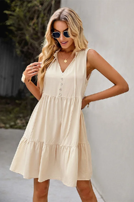 Champagne Sleeveless A-Line Casual Dress Earthy tone unclassified dresses