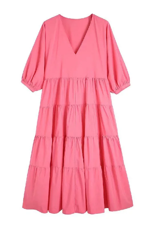 Chic Pink A-Line V-Neck Dress Y2K unclassified dresses