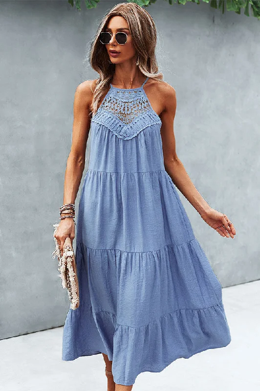 Chic Sleeveless Solid Color Stitching A-Line Mid-length Dress Short unclassified dresses