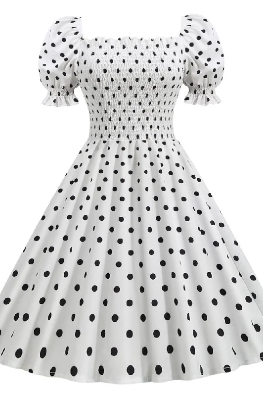 Chic White And Black Polka Dot Dress Bright color unclassified dresses