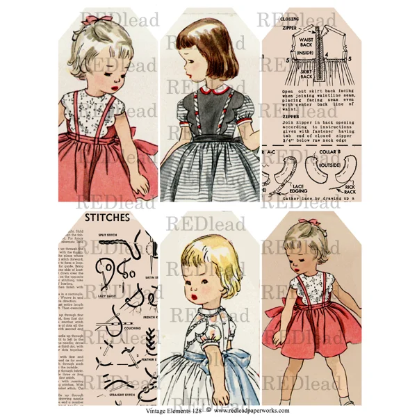 Vintage Elements 128 Sewing Tags Collage Sheet Popular unclassified dresses