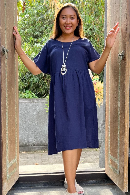 Dress Lulu - Navy Cotton Off-shoulder unclassified dresses