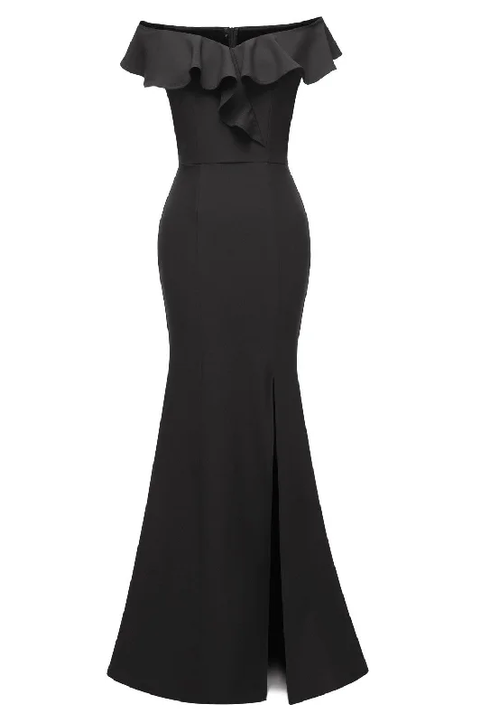 Elegant Off Shoulder Black Prom Evening Gown With Slit Casual chic unclassified dresses