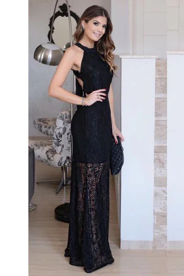 Full Length Black Backless Evening Gown Club unclassified dresses