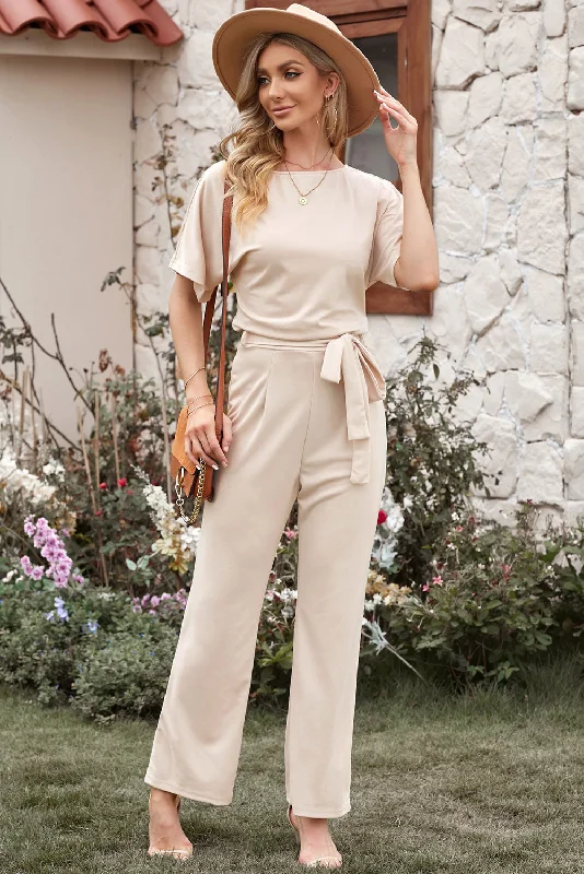 Full Size Tie Waist Straight Leg Jumpsuit Club unclassified dresses