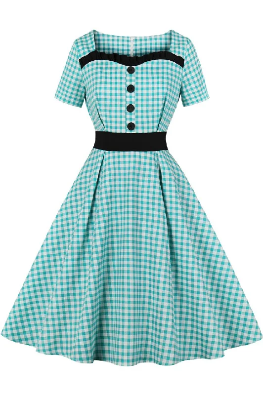 Gingham Square Collar Button Retro Dress Best-selling unclassified dresses