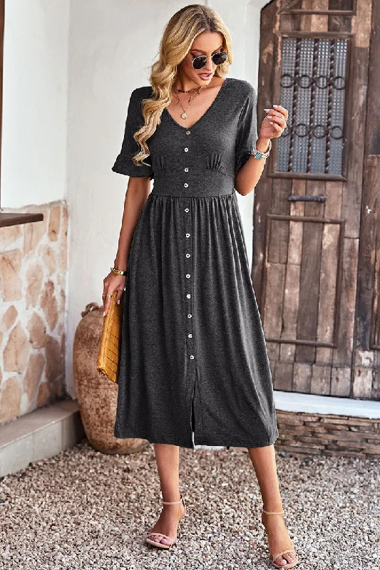 Gray A-line Mid-Length Dress Preppy unclassified dresses