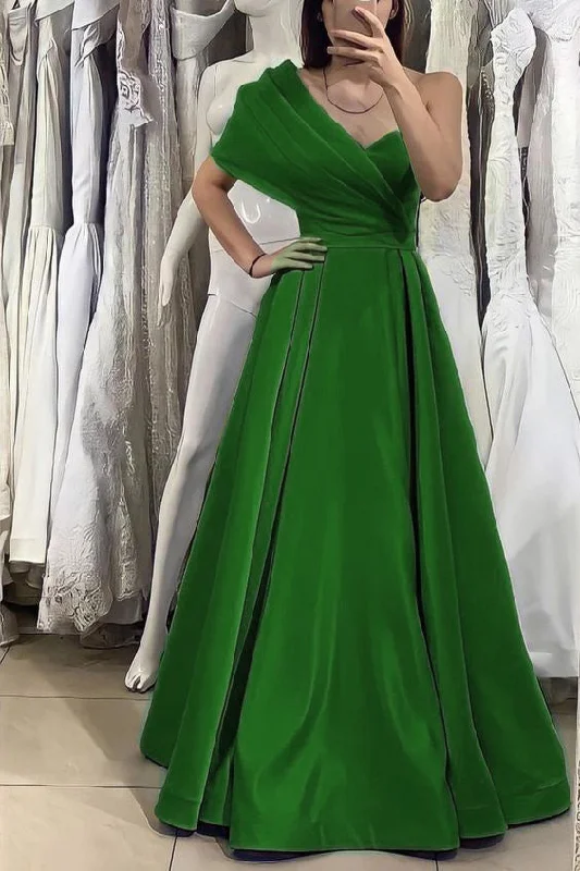 Green One Shoulder A-Line Prom Gown Evening Dress Club unclassified dresses