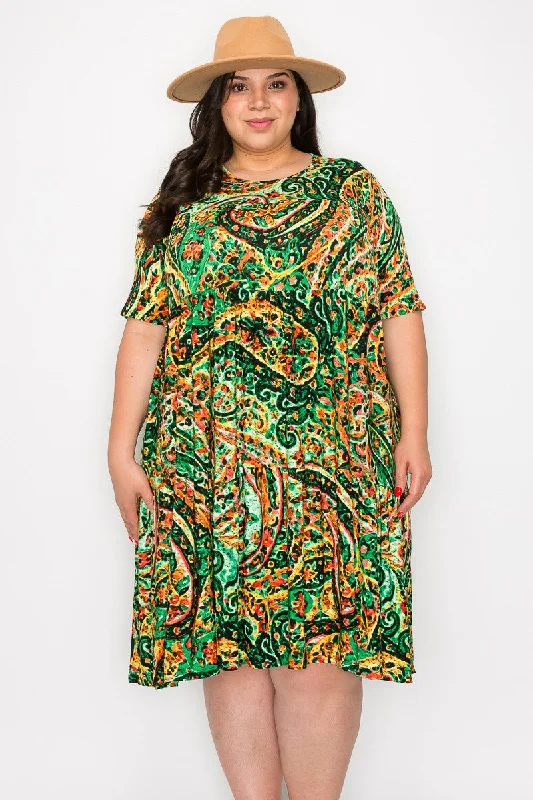 Green Paisley Tiered Ruffle Dress Budget-friendly unclassified dresses