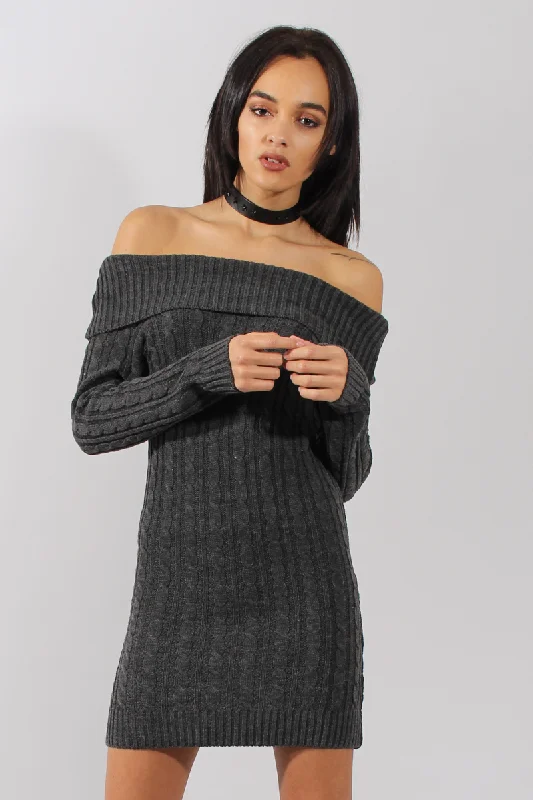 Grey Bardot Cable Knit Jumper Dress - Peeta Satin unclassified dresses