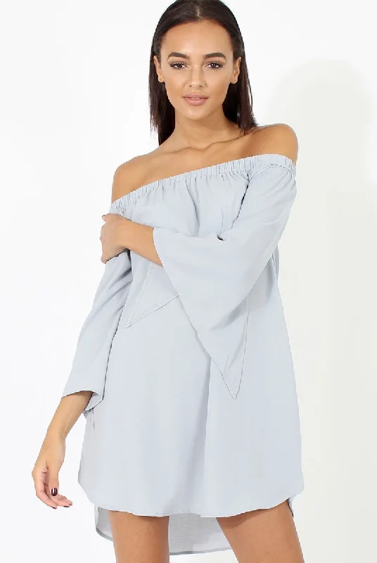 Grey Bardot Split Sleeve Dress - Sharpay Preppy unclassified dresses